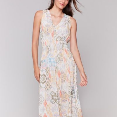 Charlie B Printed Sleeveless Empire Waist Dress