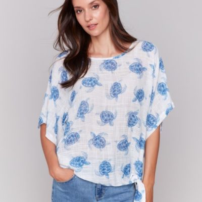 Charlie B W's Dolman Cotton Blouse With Bottom Tie