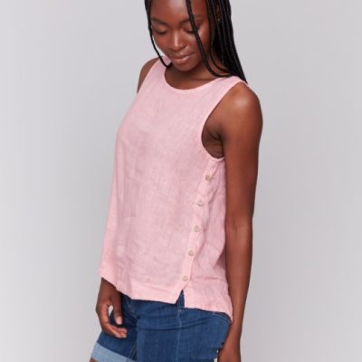 Charlie B W's Sleeveless Linen Top with Side Buttons