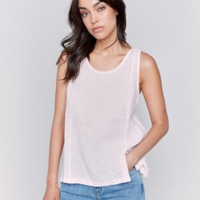 Charlie B W's Sleeveless Linen Top with Slits